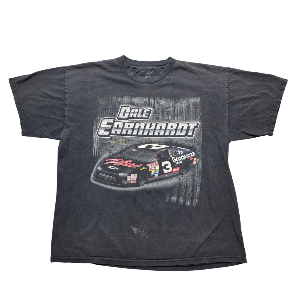 Y2K Distressed Vintage Graphic Tee Mens L Black Dale Earnhardt Nascar Racing